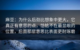 麻豆：为什么后劲比想象中更大，它真正有意思的点，恰恰不在最显眼的位置，后面那层意思比表面更耐琢磨