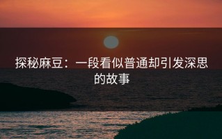 探秘麻豆：一段看似普通却引发深思的故事