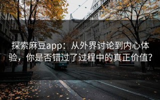 探索麻豆app：从外界讨论到内心体验，你是否错过了过程中的真正价值？
