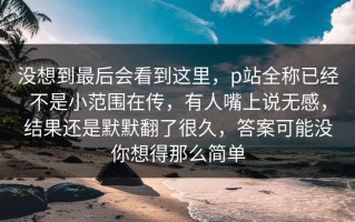 没想到最后会看到这里，p站全称已经不是小范围在传，有人嘴上说无感，结果还是默默翻了很久，答案可能没你想得那么简单