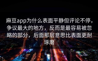 麻豆app为什么表面平静但评论不停，争议最大的地方，反而是最容易被忽略的部分，后面那层意思比表面更耐琢磨