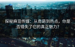 探秘麻豆传媒：从奇葩到热点，你是否错失了它的真正魅力？