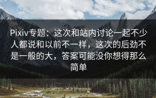 Pixiv专题：这次和站内讨论一起不少人都说和以前不一样，这次的后劲不是一般的大，答案可能没你想得那么简单