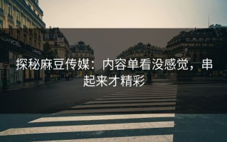 探秘麻豆传媒：内容单看没感觉，串起来才精彩