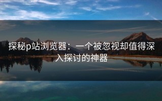 探秘p站浏览器：一个被忽视却值得深入探讨的神器