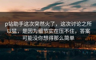 p站助手这次突然火了，这次讨论之所以猛，是因为细节实在压不住，答案可能没你想得那么简单