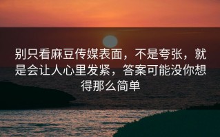 别只看麻豆传媒表面，不是夸张，就是会让人心里发紧，答案可能没你想得那么简单